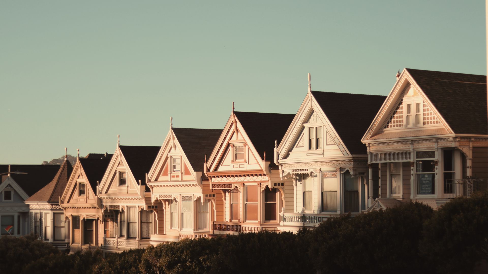 Victorian style houses in warm sunlight
